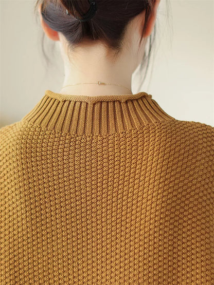 Suéter vintage de algodón con cuello alto para mujer