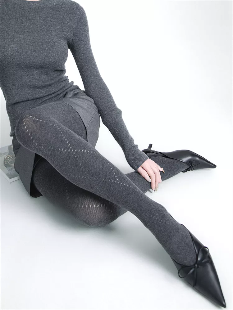 Autumn Winter Red Diamond Hollow Cotton Blend Warm Slim Tights for Women