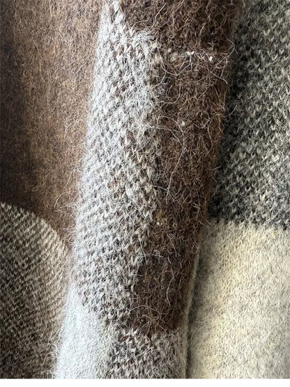 Vintage karierte Strickweste mit Knopfleiste für Damen