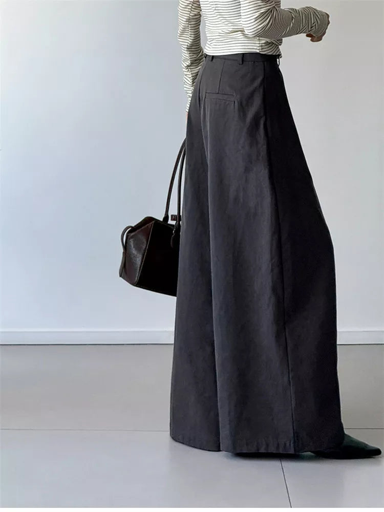 Pantalones casuales anchos de tencel plisados ​​para mujer