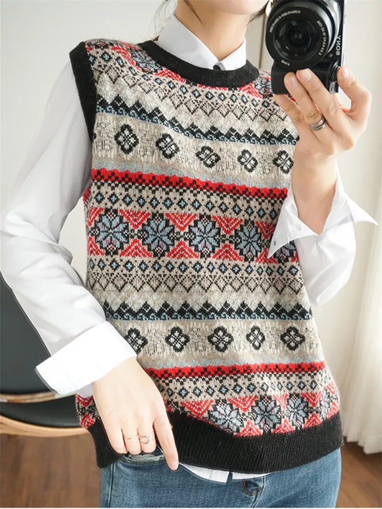 90s Vintage Style Geometric Sweater Tank - Preppy Academia Aesthetic