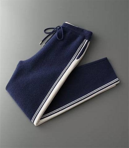 Men's Premium Pure Wool Knitted Tracksuit Set 2-Piece Striped Zip-Up Hoodie & Joggers