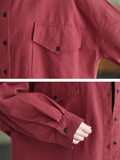 Plus Size Pockets Solid Color Long Shirt for Women