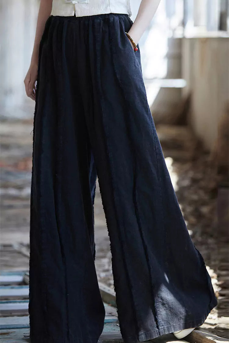 Vintage-Hose aus gewaschenem Ramie mit weitem Bein für Damen