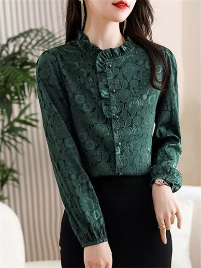 Elegantes, strukturiertes Hemd mit Rüschensaum für Damen