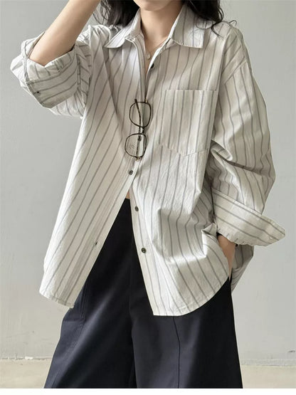 Marineblau gestreiftes Oversize-Langarmhemd für Damen