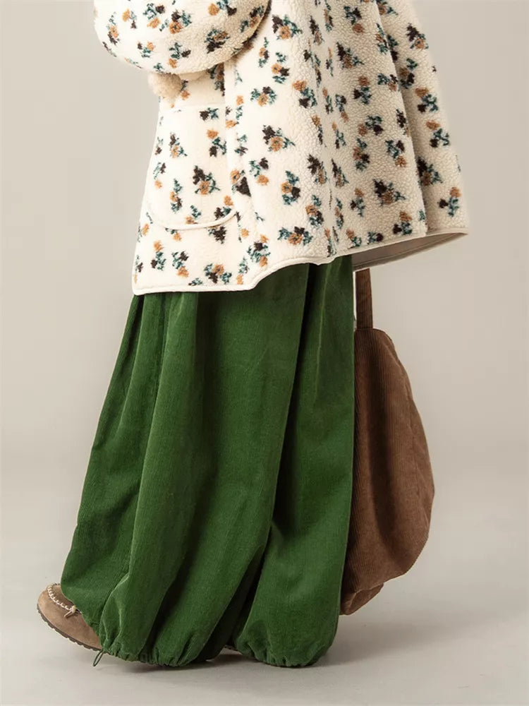 Women's Vintage Apricot Floral Faux Sherpa Button Down Cardigan Coat