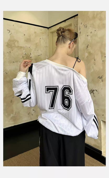 Vintage Star One-Shoulder Letter Print Slouchy Sweatshirt