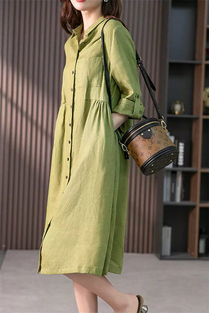 Elegantes rosafarbenes Hemdkleid im französischen Stil aus Baumwollleinen