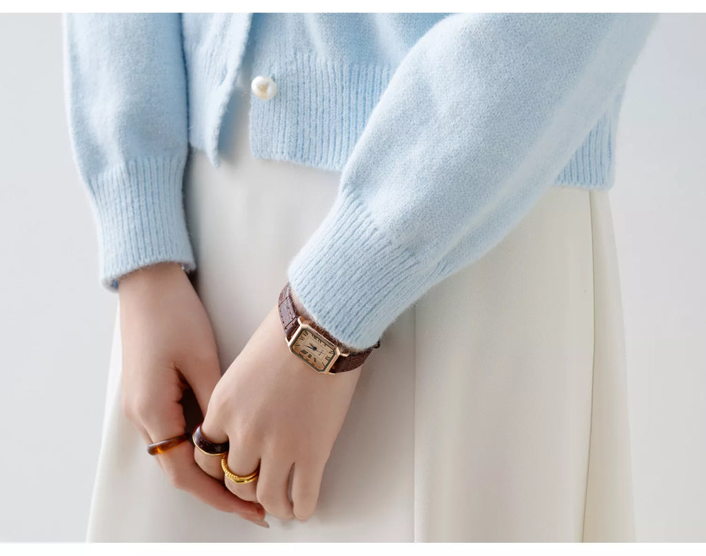 Sky Blue Loose Knit Cardigan for Women with Floral Beaded Design