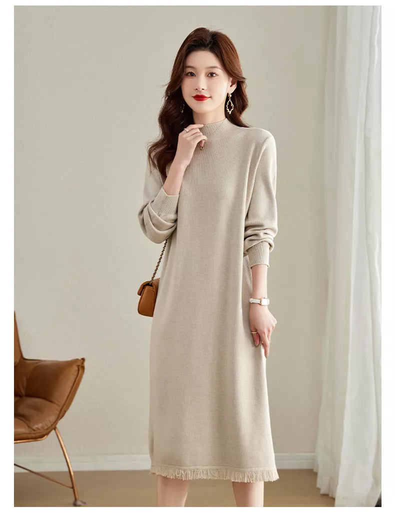 Strickkleid mit Quasten, das über das Knie reicht, für Damen