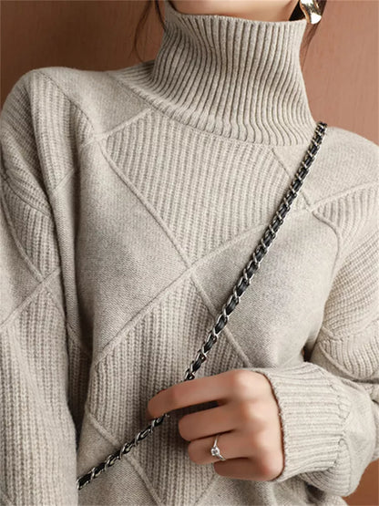 Suéter de punto de rombos con cuello alto para mujer