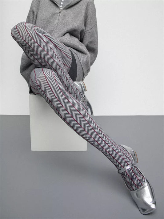 Herringbone Cotton Knit Tights for Women Autumn Winter