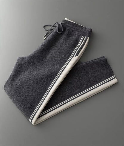 Men's Premium Pure Wool Knitted Tracksuit Set 2-Piece Striped Zip-Up Hoodie & Joggers