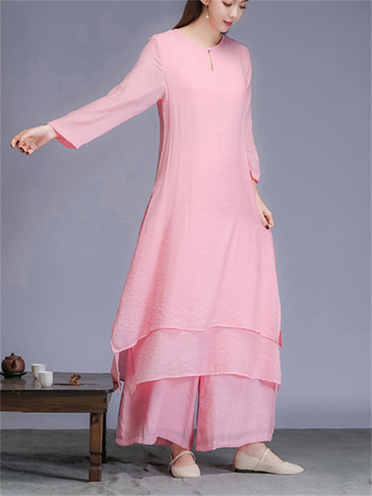 Vintage Ethnic Loose-Fit Two Piece Set with Zen-Inspired Design Sweet and Elegant