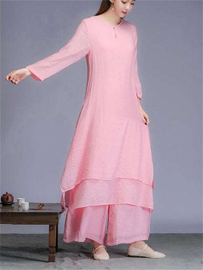 Conjunto holgado de dos piezas étnico vintage con diseño de inspiración zen, dulce y elegante.