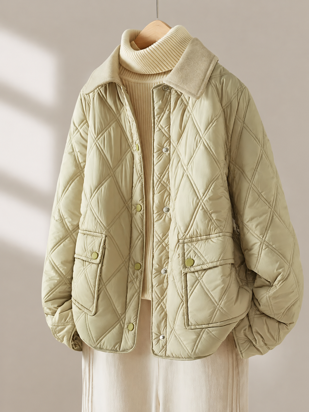 Quilted Diamond Pattern Padded Jacket with Contrast Collar