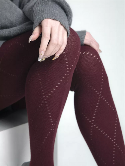 Herbst/Winter Rote Diamant-Hohlkammer-Baumwollmischung Warme Slim Strumpfhose für Damen