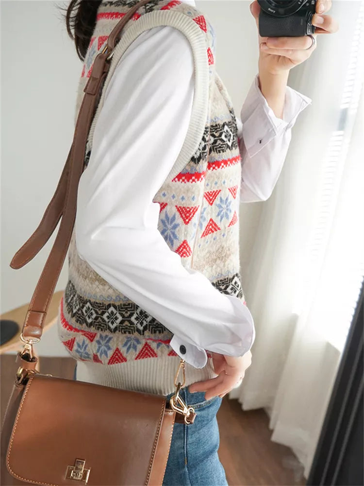 90s Vintage Style Geometric Sweater Tank - Preppy Academia Aesthetic