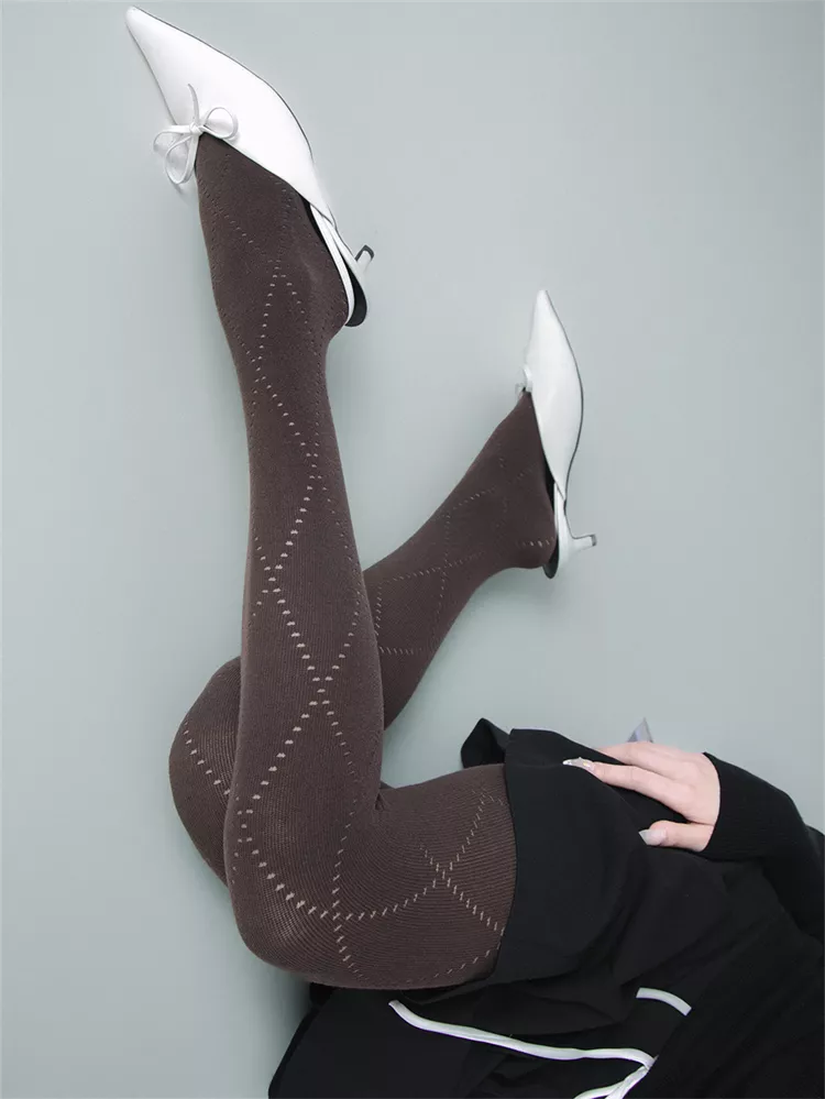 Herbst/Winter Rote Diamant-Hohlkammer-Baumwollmischung Warme Slim Strumpfhose für Damen