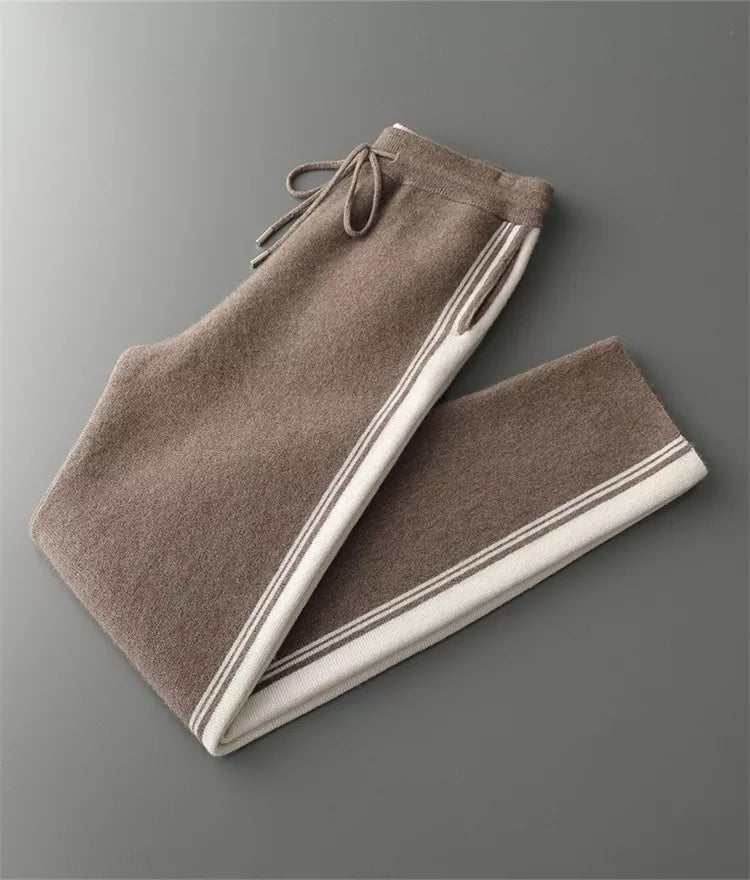 Men's Premium Pure Wool Knitted Tracksuit Set 2-Piece Striped Zip-Up Hoodie & Joggers