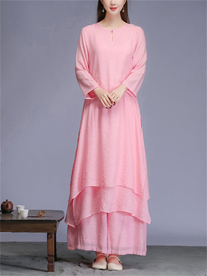 Conjunto holgado de dos piezas étnico vintage con diseño de inspiración zen, dulce y elegante.