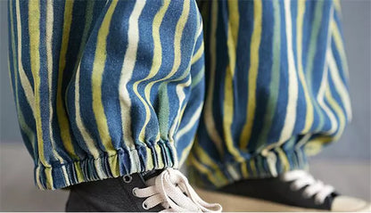 Plus Size Vintage Striped Denim Jumpsuit – Loose Fit & Slimming Casual Style