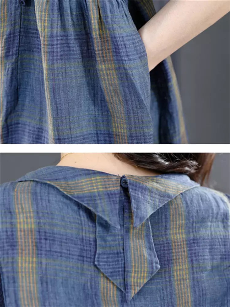 Elegant Plus Size Plaid Short Sleeve Midi Dress for Women