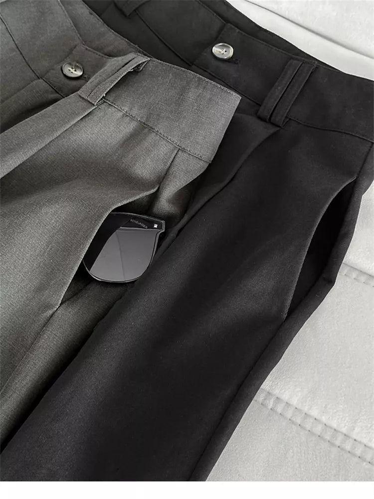 Pantalones casuales anchos de tencel plisados ​​para mujer