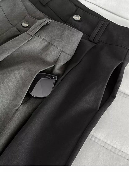 Pantalones casuales anchos de tencel plisados ​​para mujer