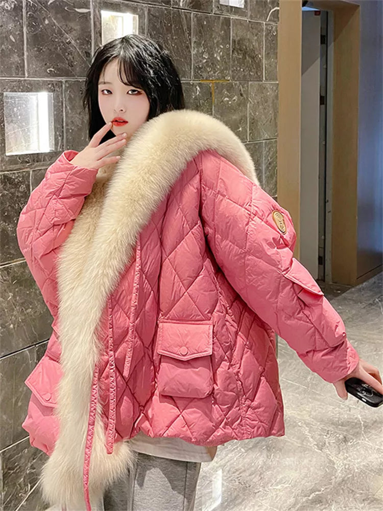 Mittellanger Parka mit Kunstfuchspelzbesatz für Damen