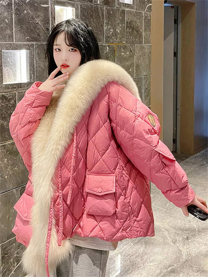 Mittellanger Parka mit Kunstfuchspelzbesatz für Damen