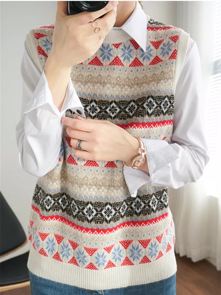 90s Vintage Style Geometric Sweater Tank - Preppy Academia Aesthetic
