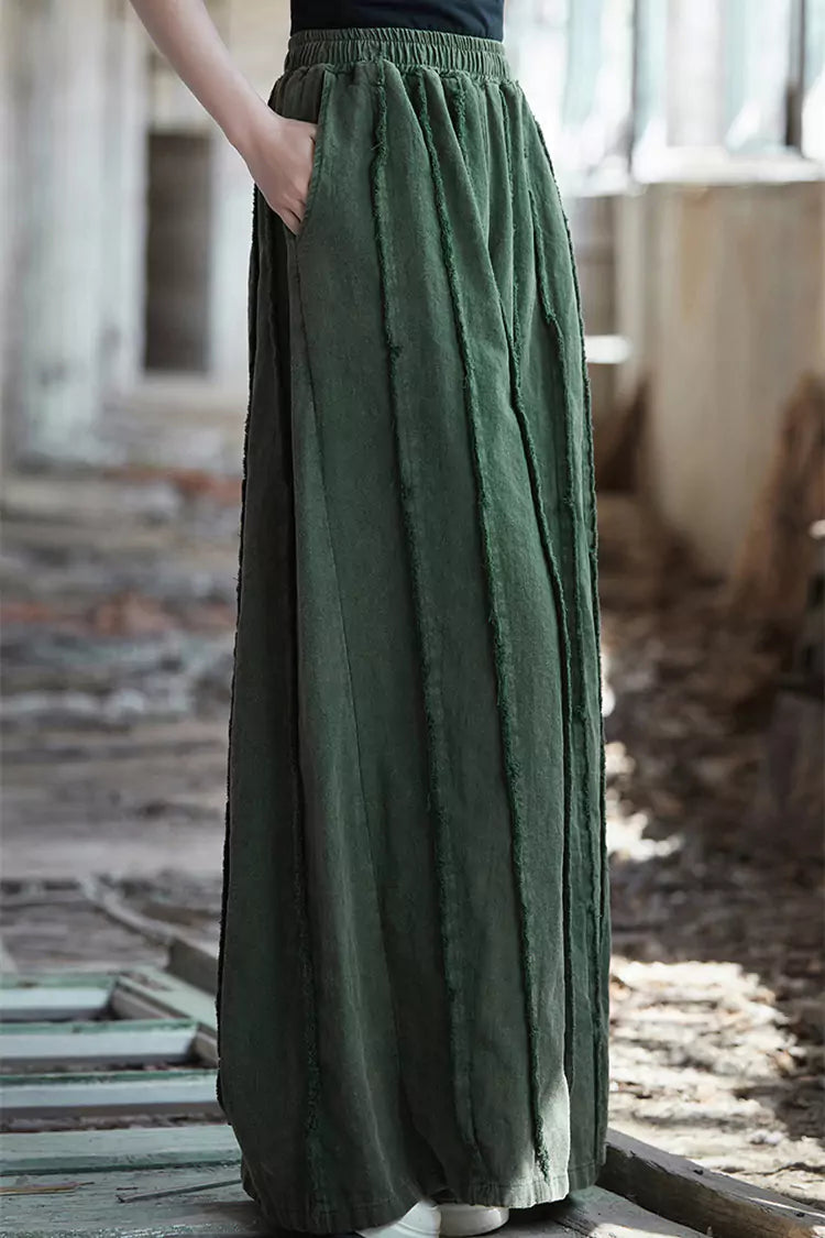 Vintage-Hose aus gewaschenem Ramie mit weitem Bein für Damen