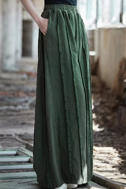 Pantalones anchos de ramio lavado vintage para mujer