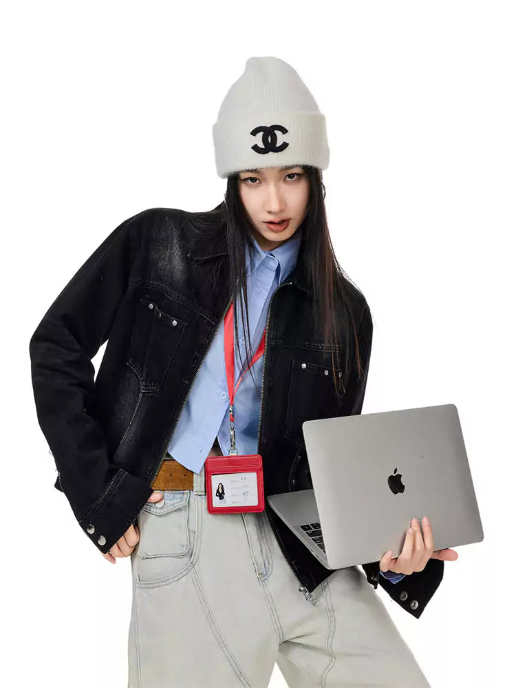 Vintage-Jeansjacke mit Nieten für Damen