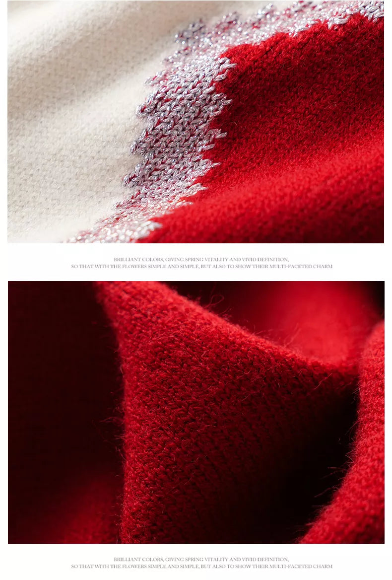 Red Colorblock Loose Knit Sweater for Women
