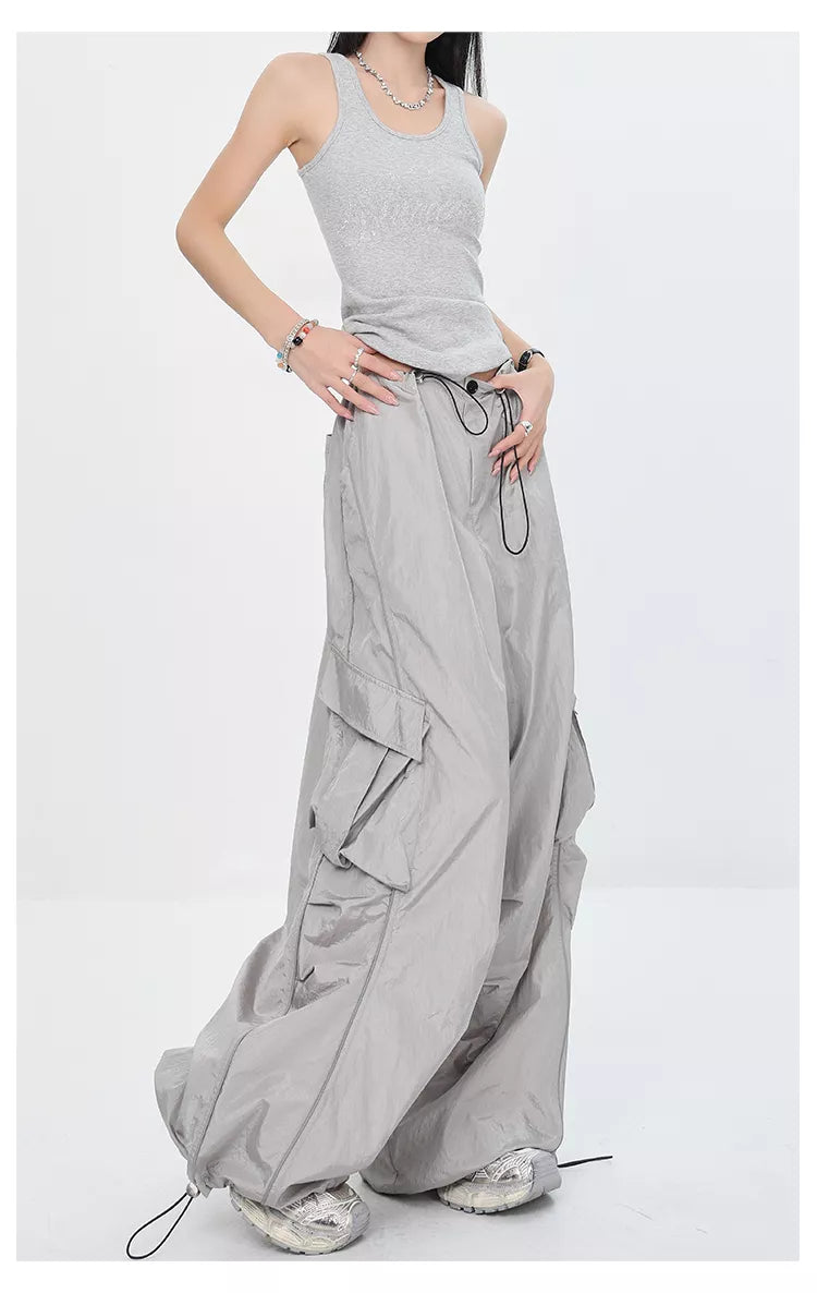 Pantalones cargo grises de secado rápido estilo paracaídas americano para mujer