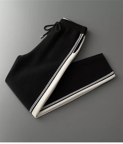 Men's Premium Pure Wool Knitted Tracksuit Set 2-Piece Striped Zip-Up Hoodie & Joggers