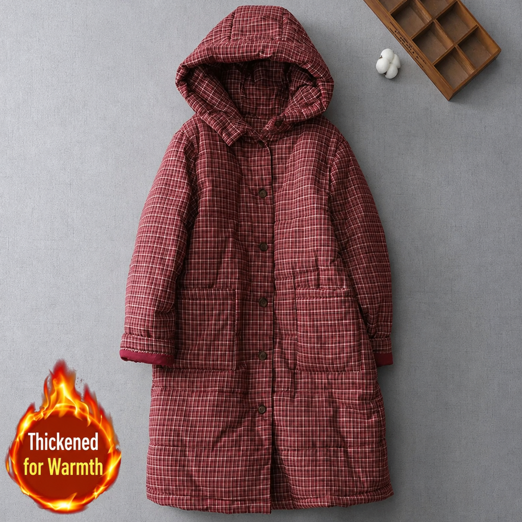 Retro Plaid Quilted Hooded Padded Coat