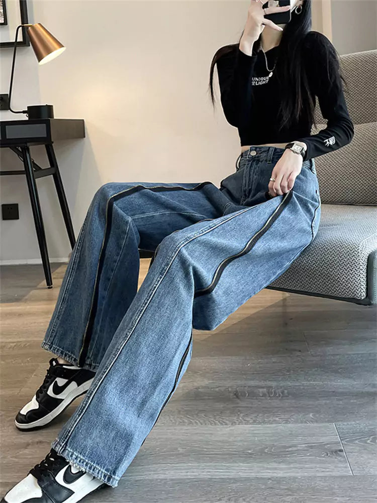 Vintage Distressed Straight-Leg High-Waist Jeans for Women