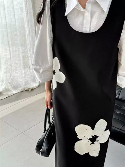 Ärmelloses Kleid im französischen Chic mit U-Ausschnitt und Flockdruck