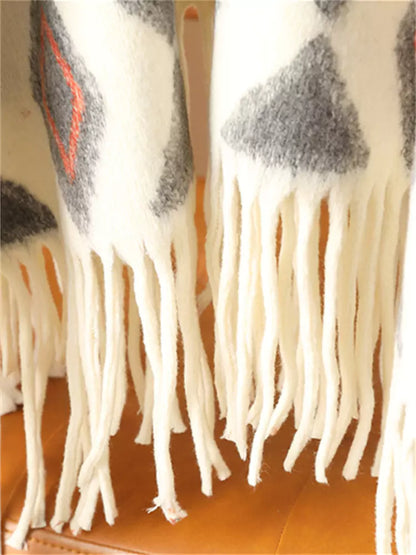 Chal de lana a cuadros con bloques de color de alta gama y borlas