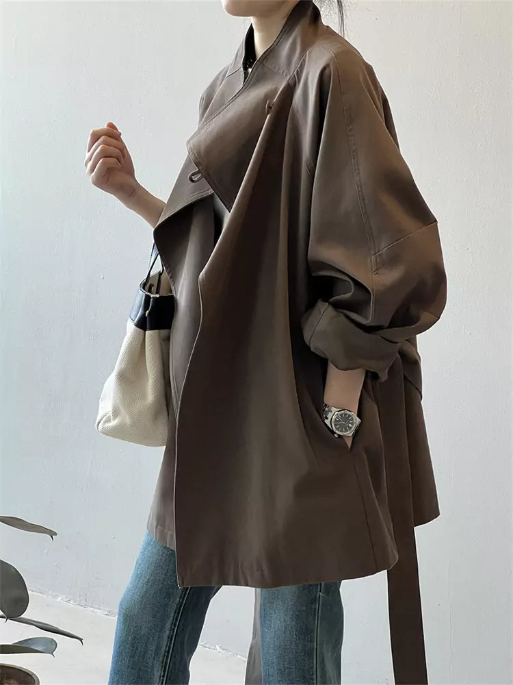 Vintage British Style Stand Collar Trench Coat for Women