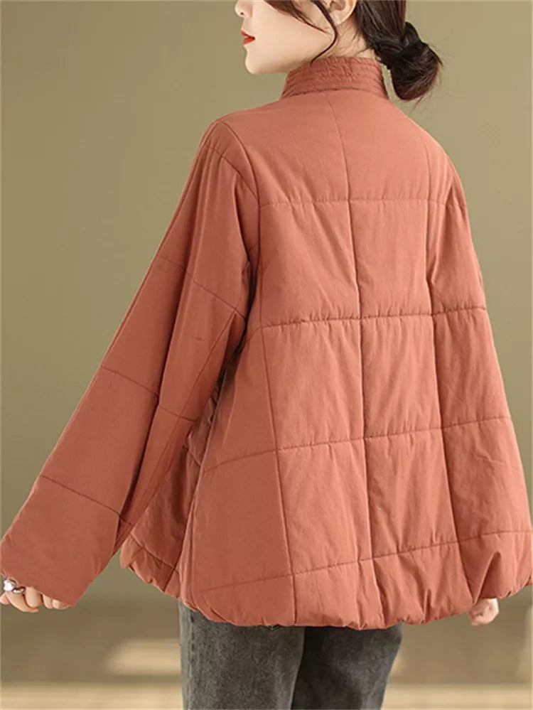 Vintage Chinese Style Hand-Finished Frog Button Padded Jacket for Women