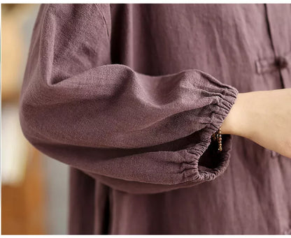 Women's Vintage Cotton Linen Long Coat Chinese Style Frog Button Zen Cardigan Trench Jacket