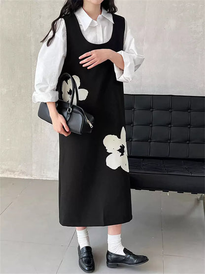 Ärmelloses Kleid im französischen Chic mit U-Ausschnitt und Flockdruck