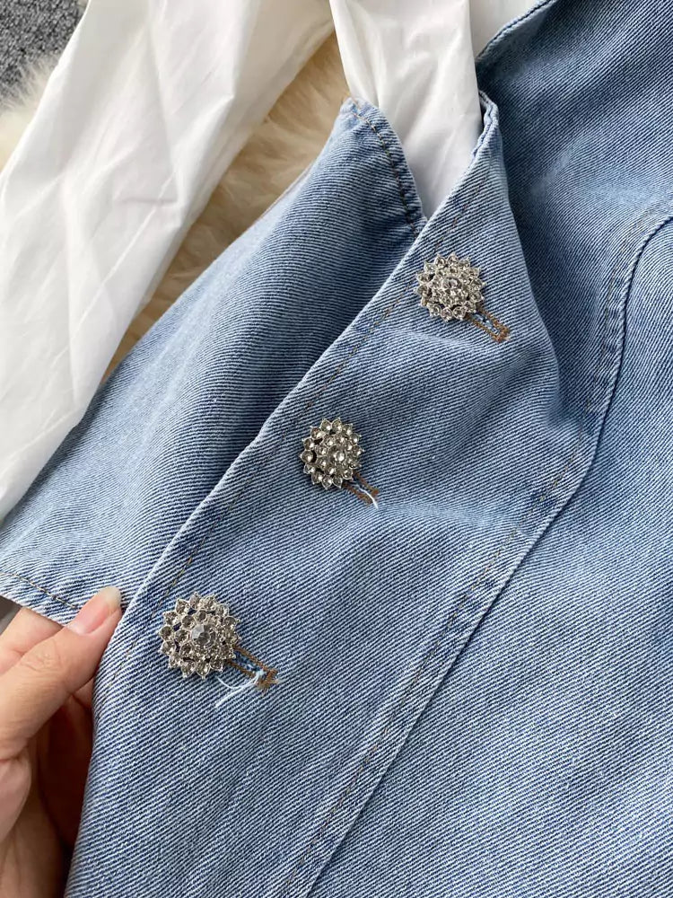 Asymmetrical Long Sleeve Denim Patchwork Shirt Dress for Women