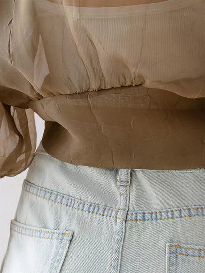 Leichte, sonnenschützende Chiffonbluse mit V-Ausschnitt und Laternenärmeln für Damen