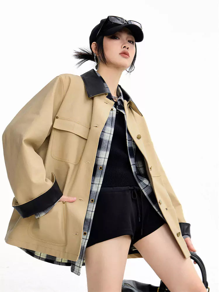 American Style Khaki Short Trench Jacket for Women